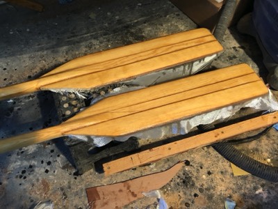  The oar blades are saturated with epoxy. 