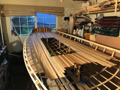  11/28/17 - The modified aft seating area is created out of paulownia and cedar strips. 