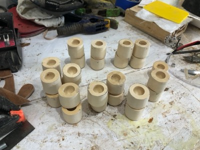  1/8/19 - Recessed deck fittings pieces are sanded to shape. 