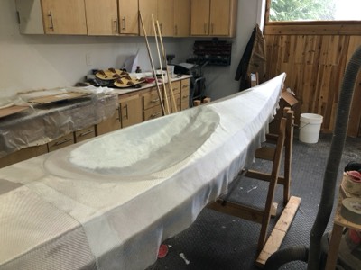  Fiberglass cloth is laid on the deck. 