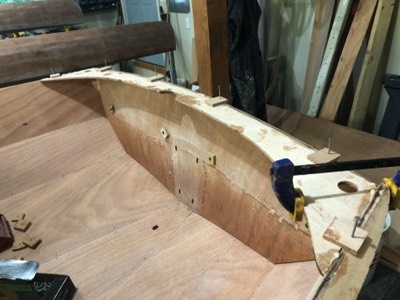  Transom reinforcement is epoxied in place. 