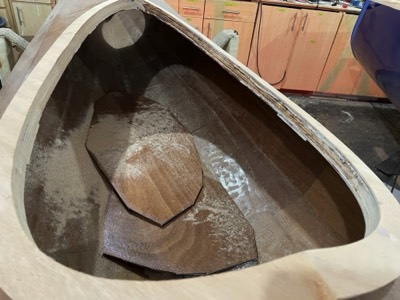  3/24/21 - The forward coaming is half sanded. 