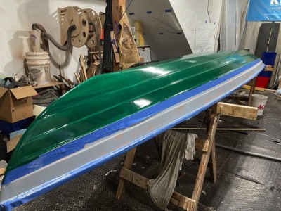  9/15/22 - First coat of paint on the hull bottom. 