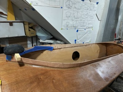  The cockpit coaming is epoxied in place. 