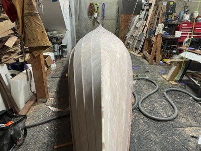  The hull has been sanded and is ready for primer.  