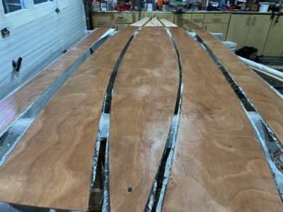  The hull panels are fiberglassed on one side. 