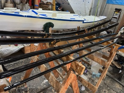  Amas, booms, and tiller extension are painted on one side.  