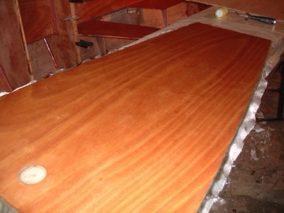  3/18/11 - The top of the forward sole is fiberglassed and fill coated. 