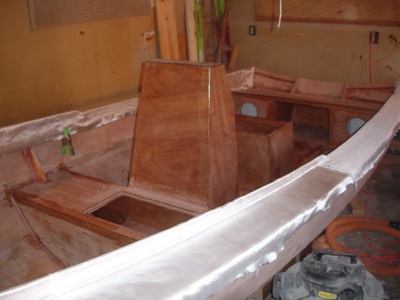  4/8/11 - The fore and side decks have fiberglass cloth laid on them.   