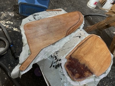  6/26/23 - The centerboard and rudder are fiberglassed on one side. 